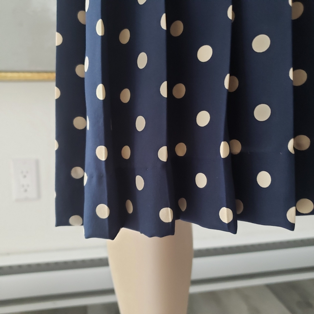 Albert Nipon | Silk Polka Dot Dress with Tie and Pleated Detail - Picture 13 of 16